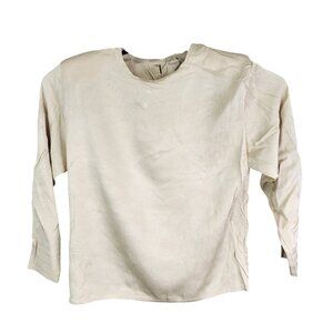 Womens Beige Maryann Restivo 100% Silk Blouse Top Long Sleeve Back Buttons 12